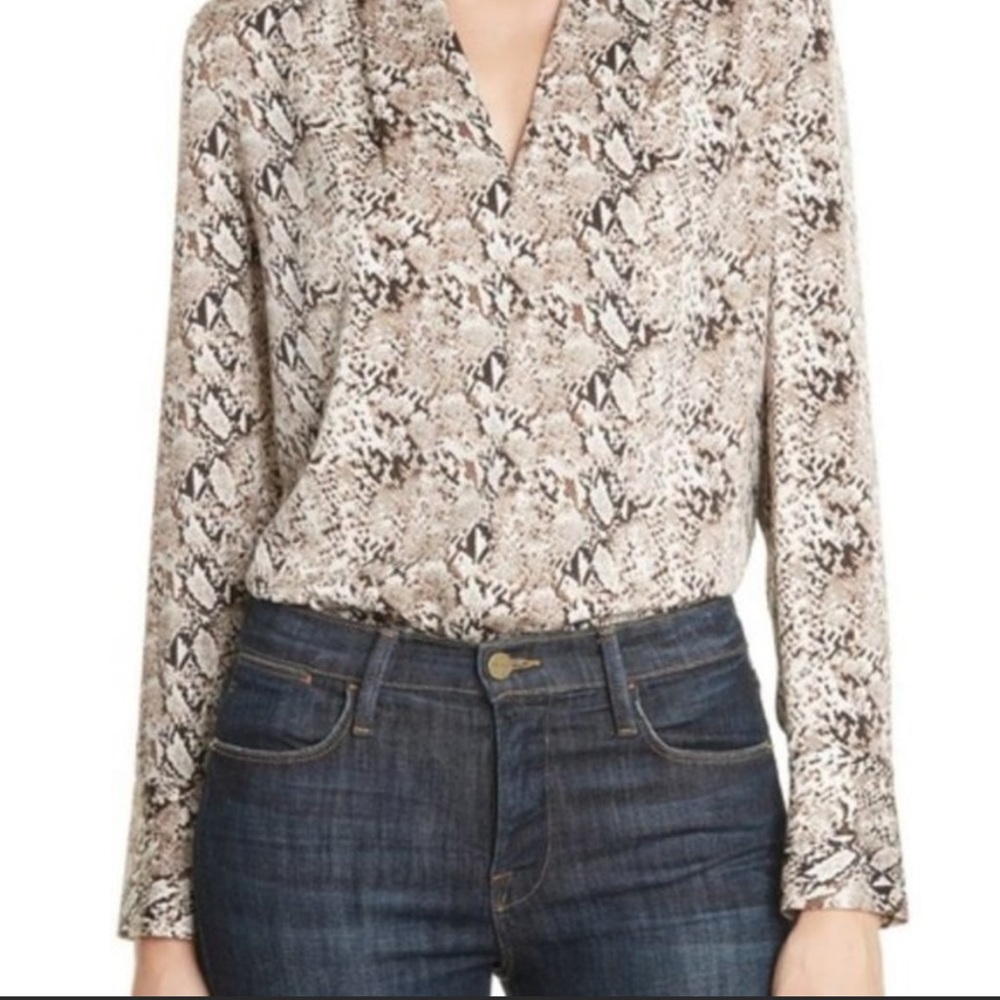 Lewit Silk Blouse Snakeskin Print V-neck